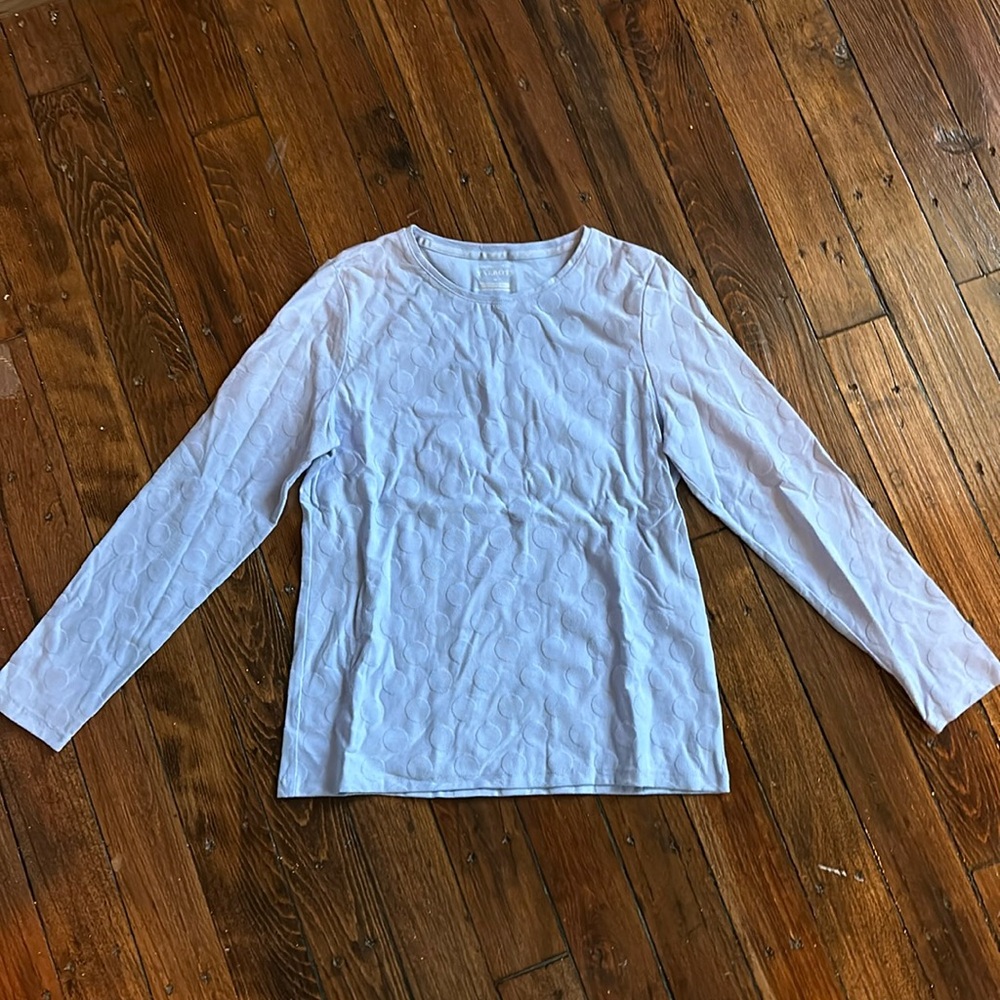 The Talbots Tee Long Sleeve Crewneck Periwinkle Blue Polka Dot